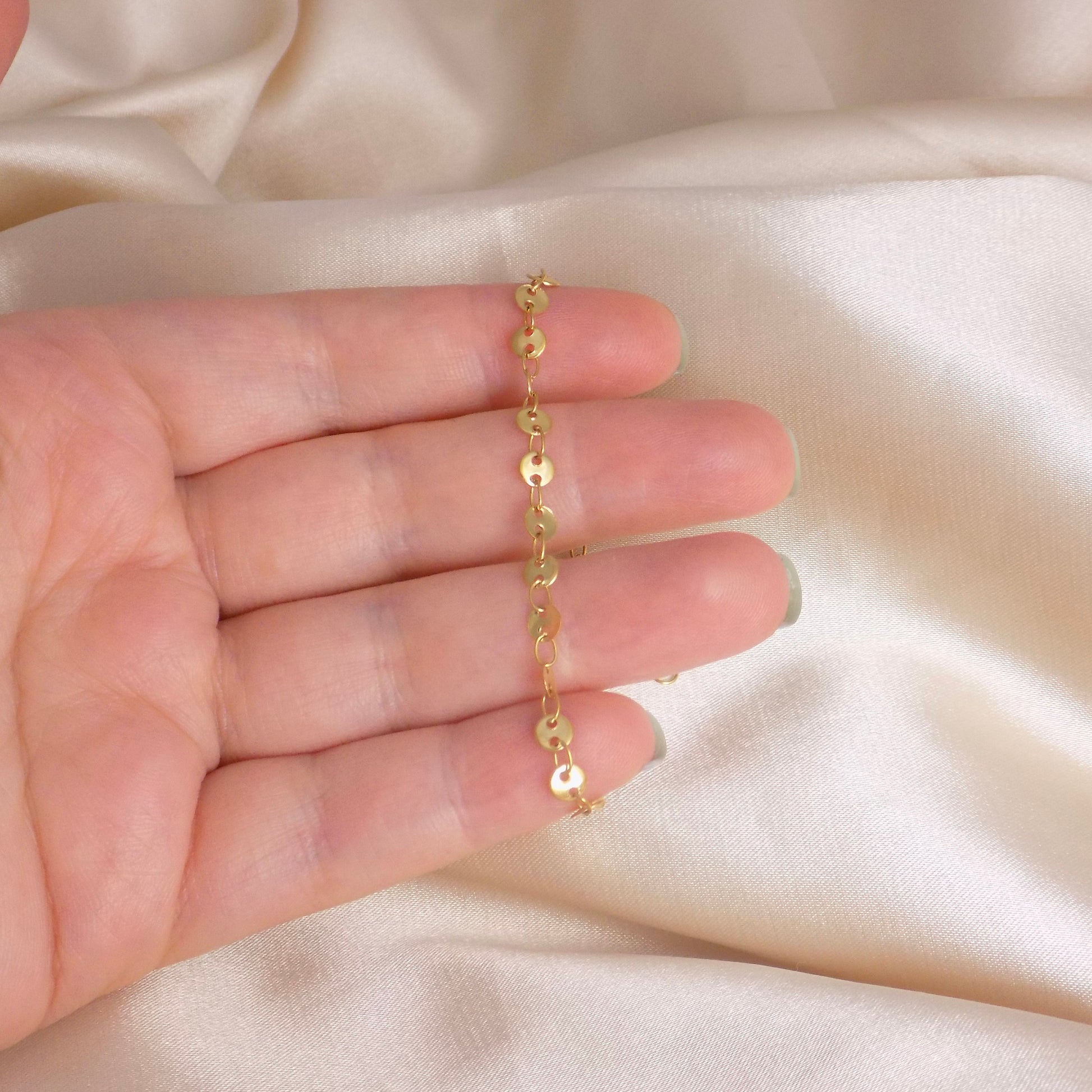 Sequin Chain Bracelet, 18K Gold Stainless Steel, Delicate Gold Layer, Dainty Super Thin Bracelet, Simple Everyday Adjustable, M7-77