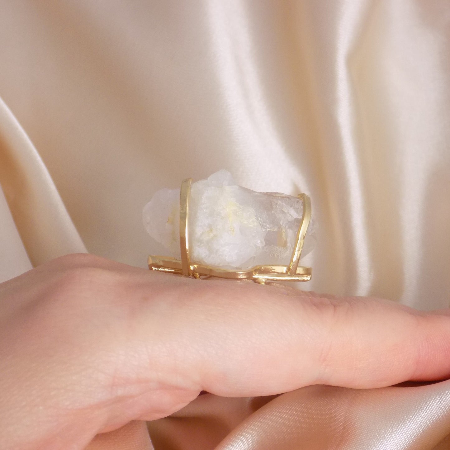 Mother Gift - Raw Crystal Ring Gold Plated Adjustable