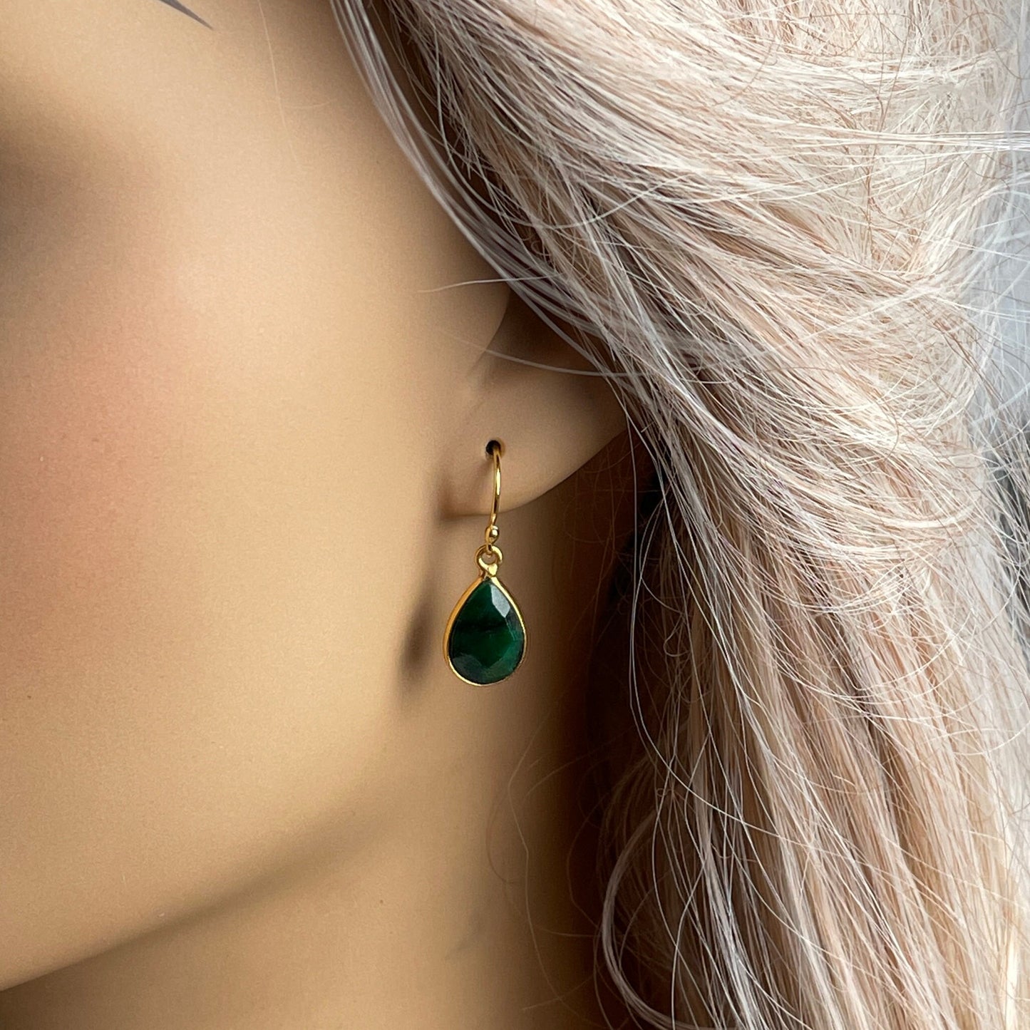 Small Emerald Earrings Gold - Dainty Emerald Dangle Earrings