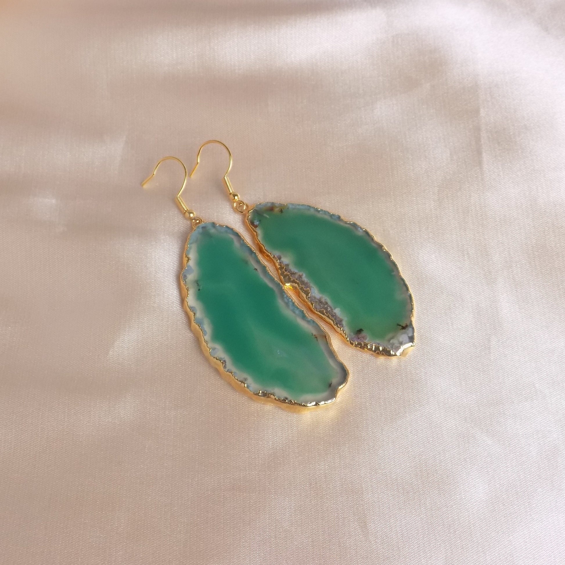 Emerald Green Statement Earring - Agate Slice Earrings Large