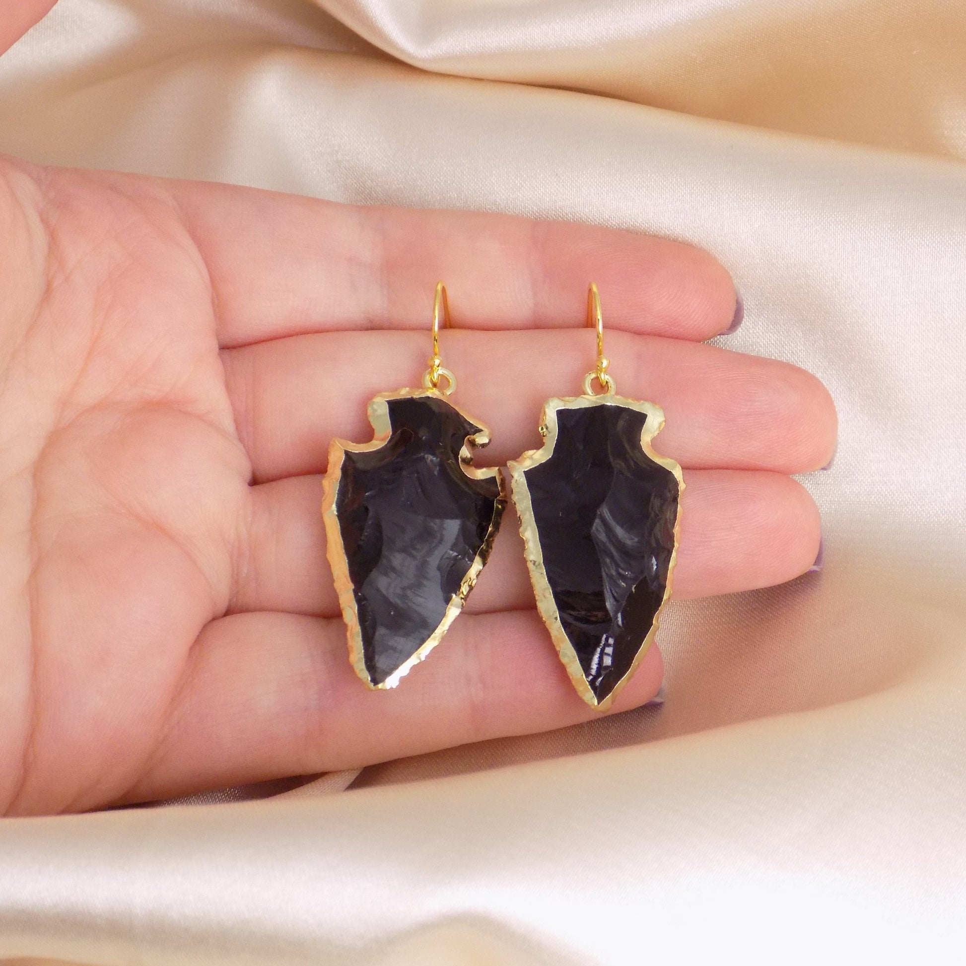 Arrowhead Earrings - Black Obsidian Earring Gold