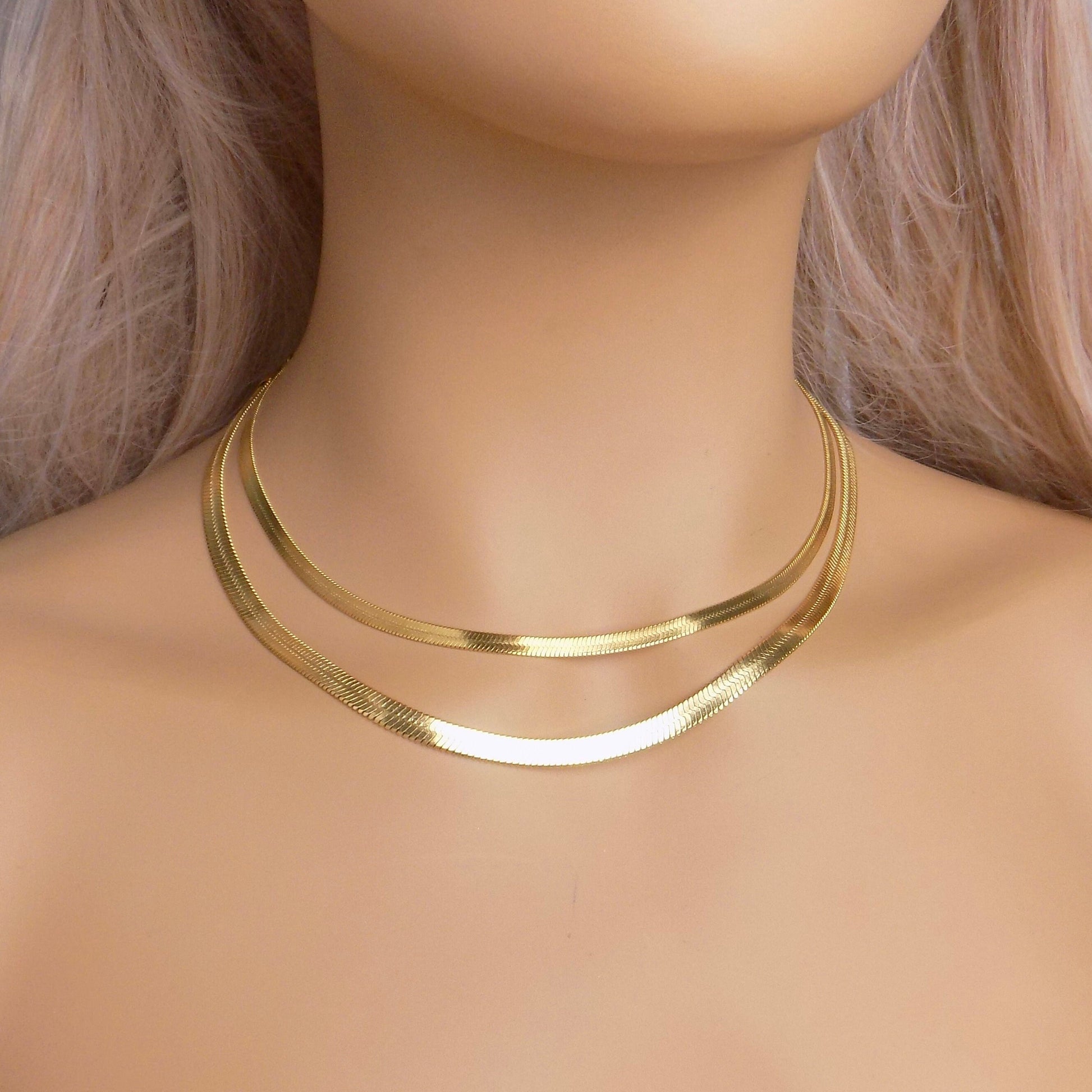 Gold Necklaces For Women, Snake Chain, Herringbone Chain, 18K Gold Stainless Steel, Modern Trendy, M7-90