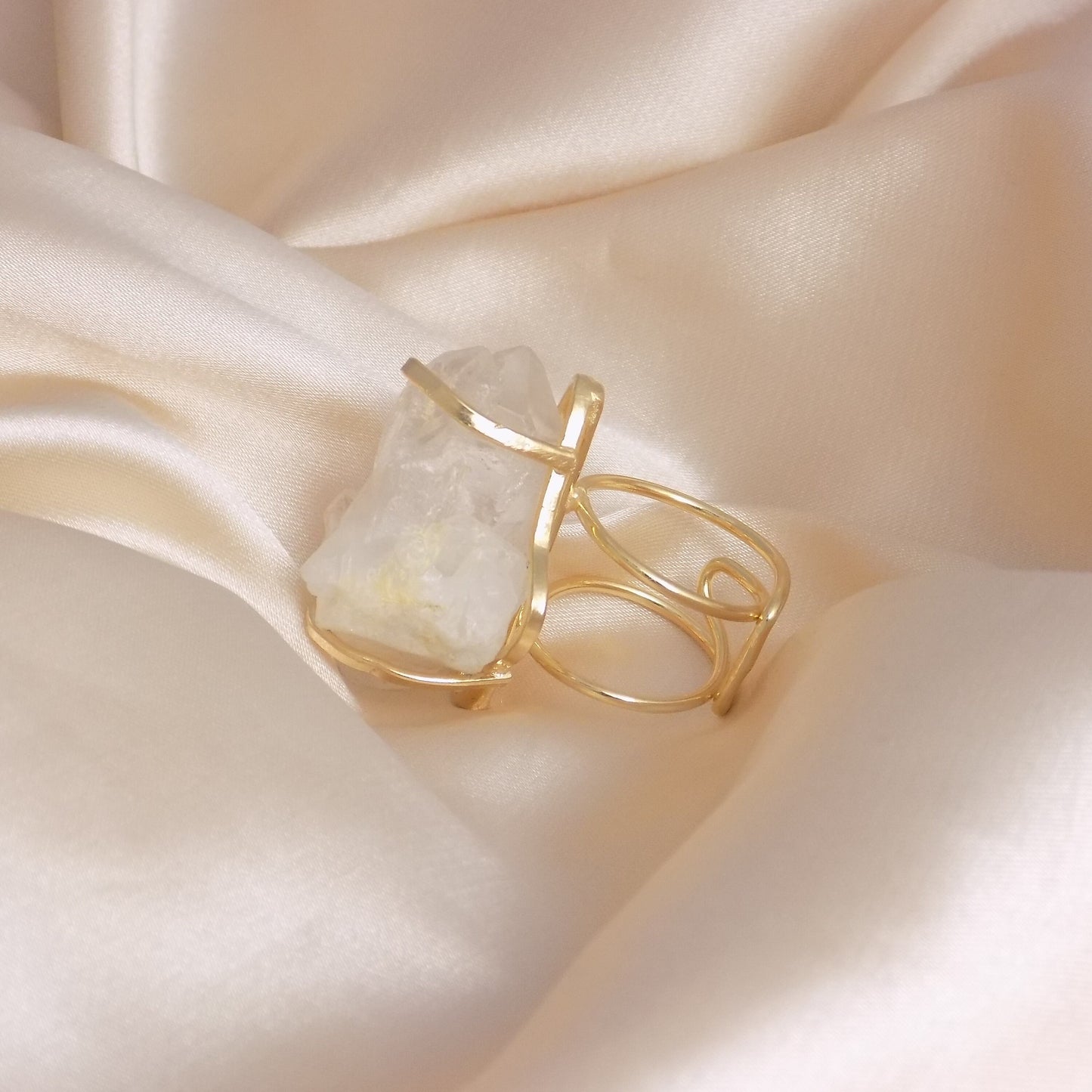 Mother Gift - Raw Crystal Ring Gold Plated Adjustable