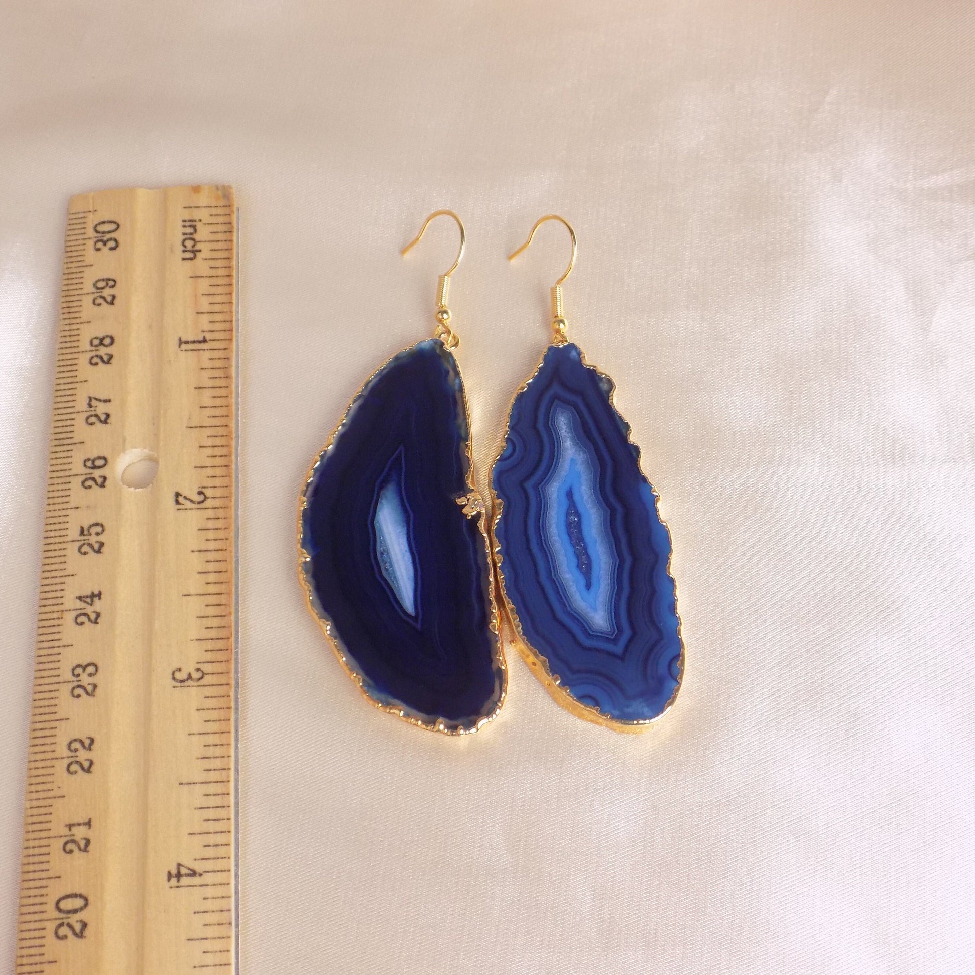 Large Blue Agate Earrings - Unique Crystal Jewelry