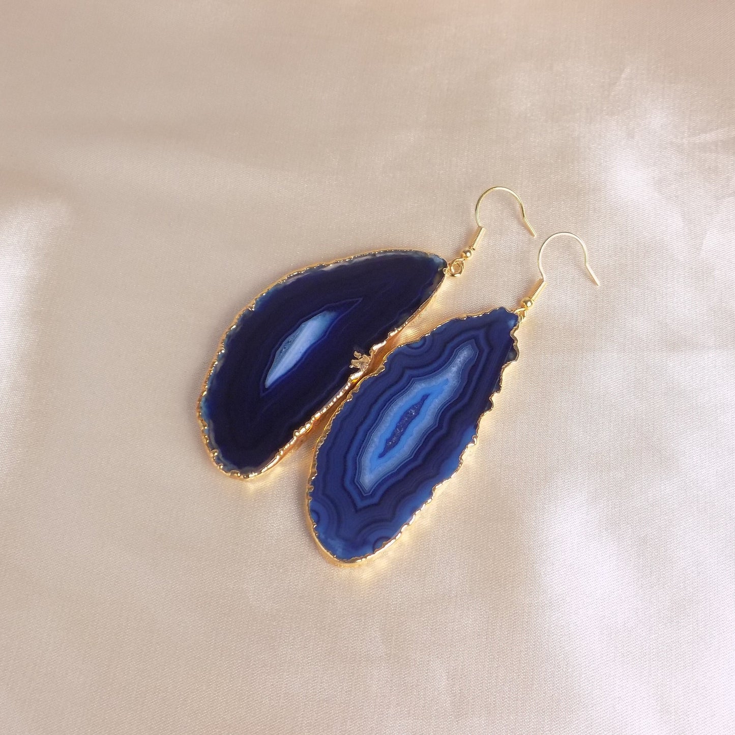 Large Blue Agate Earrings - Unique Crystal Jewelry
