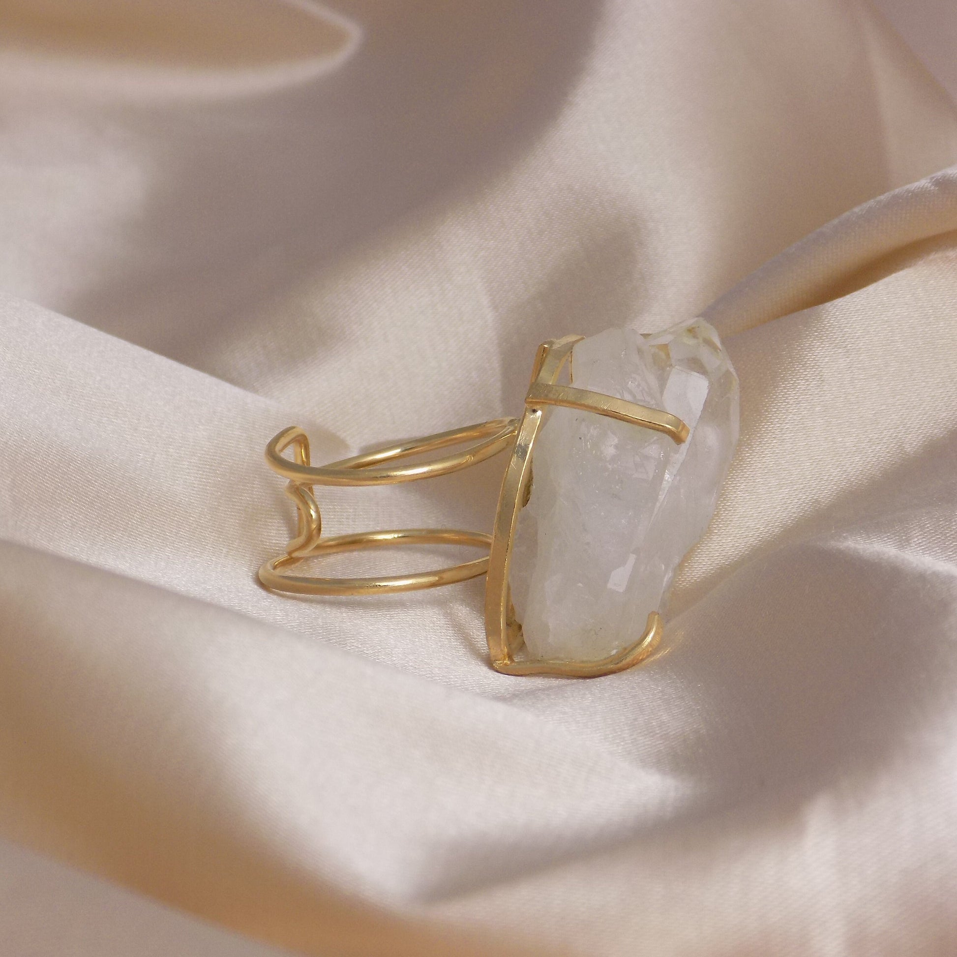 Large Raw Clear Crystal Quartz Ring For Women - Christmas Gifts For Her