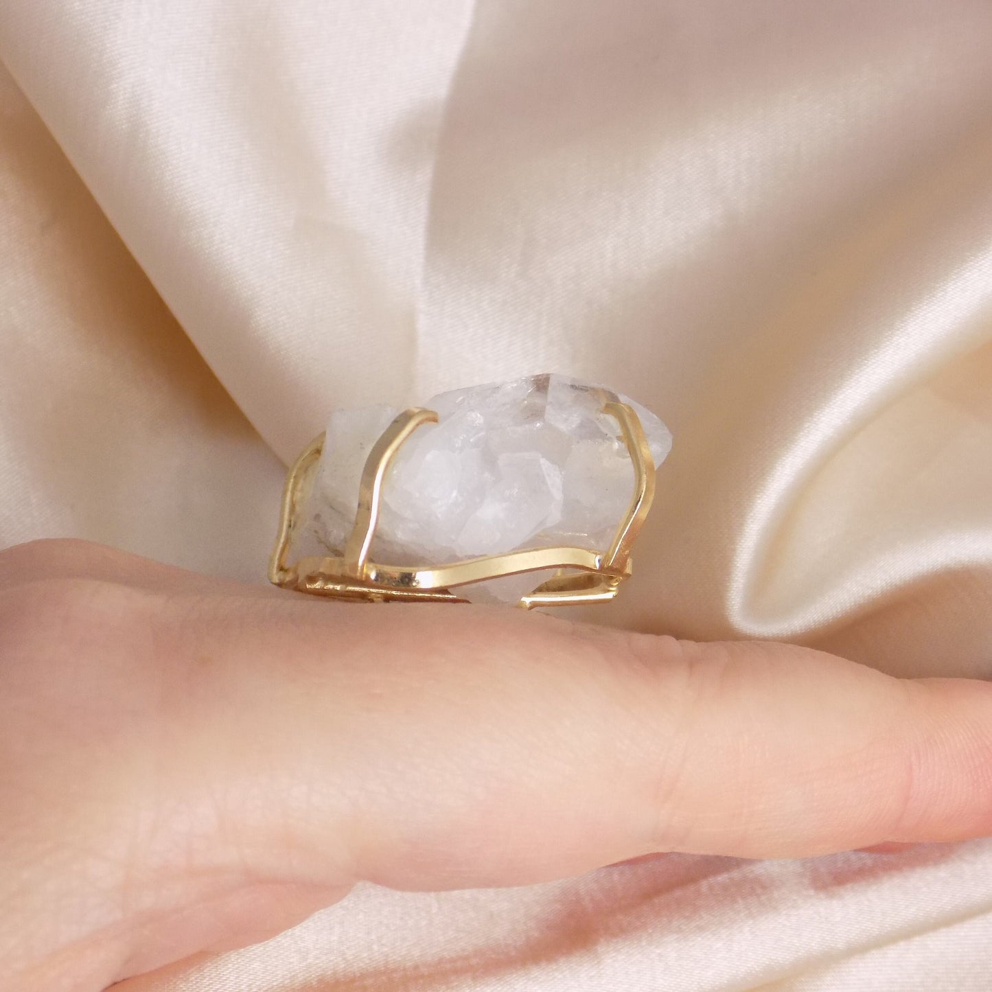 Large Raw Clear Crystal Quartz Ring For Women - Christmas Gifts For Her