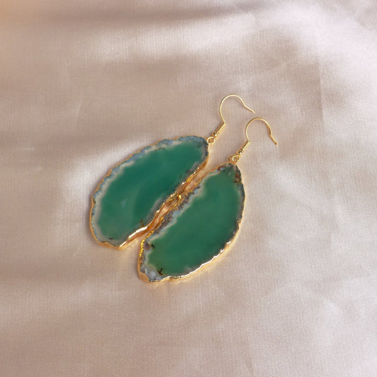 Emerald Green Statement Earring - Agate Slice Earrings Large