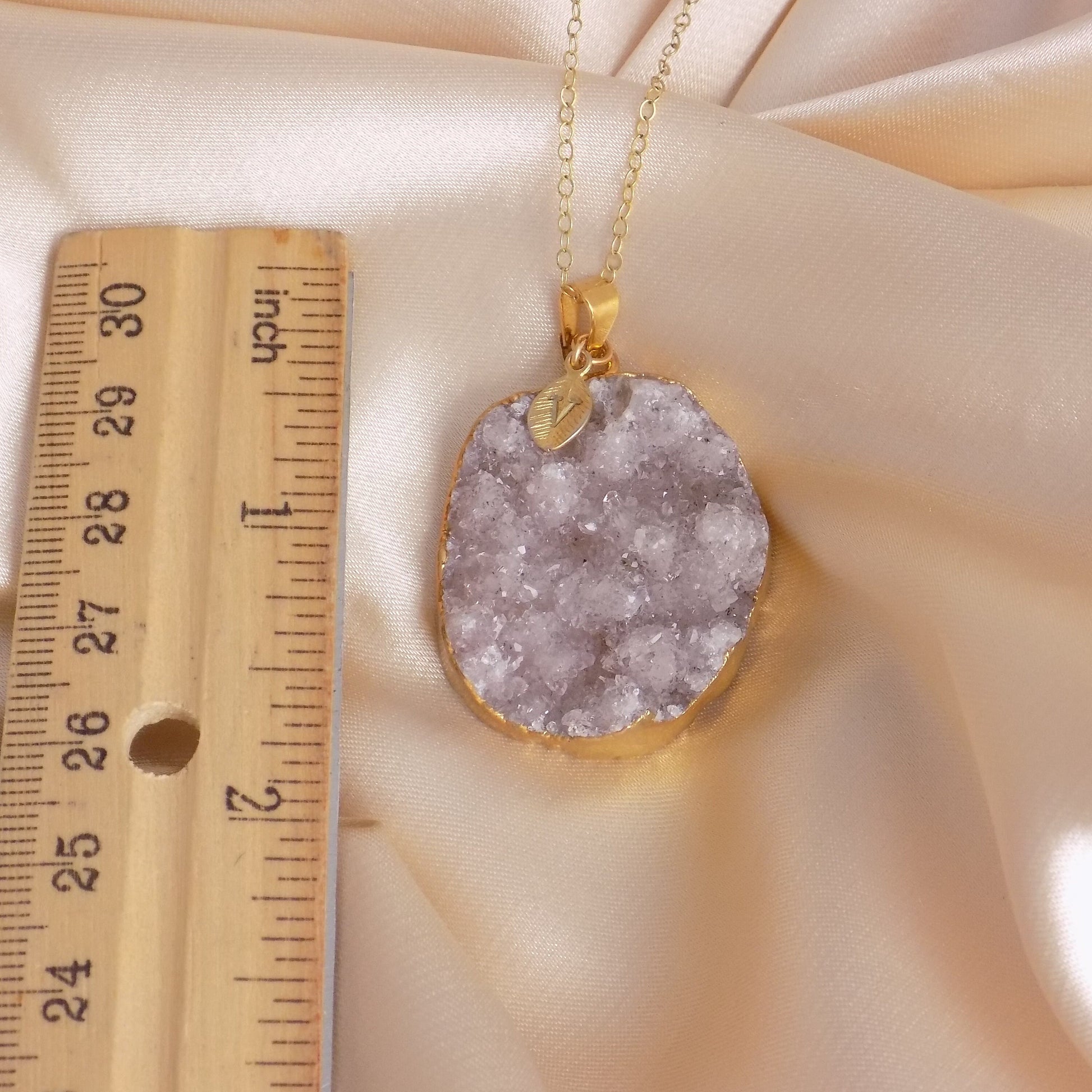 Unique Amethyst Druzy Necklace Gold with Initial Charm, Gift For Mom, G15-208