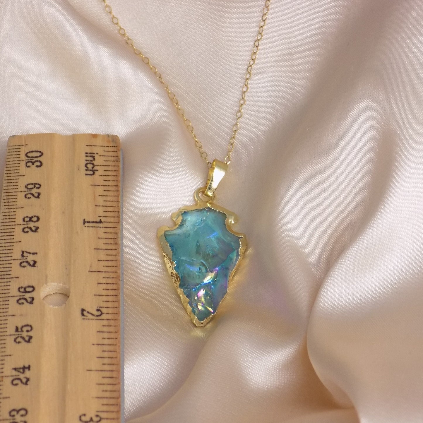 Aura Quartz Necklace Gold - Boho Arrowhead Pendant