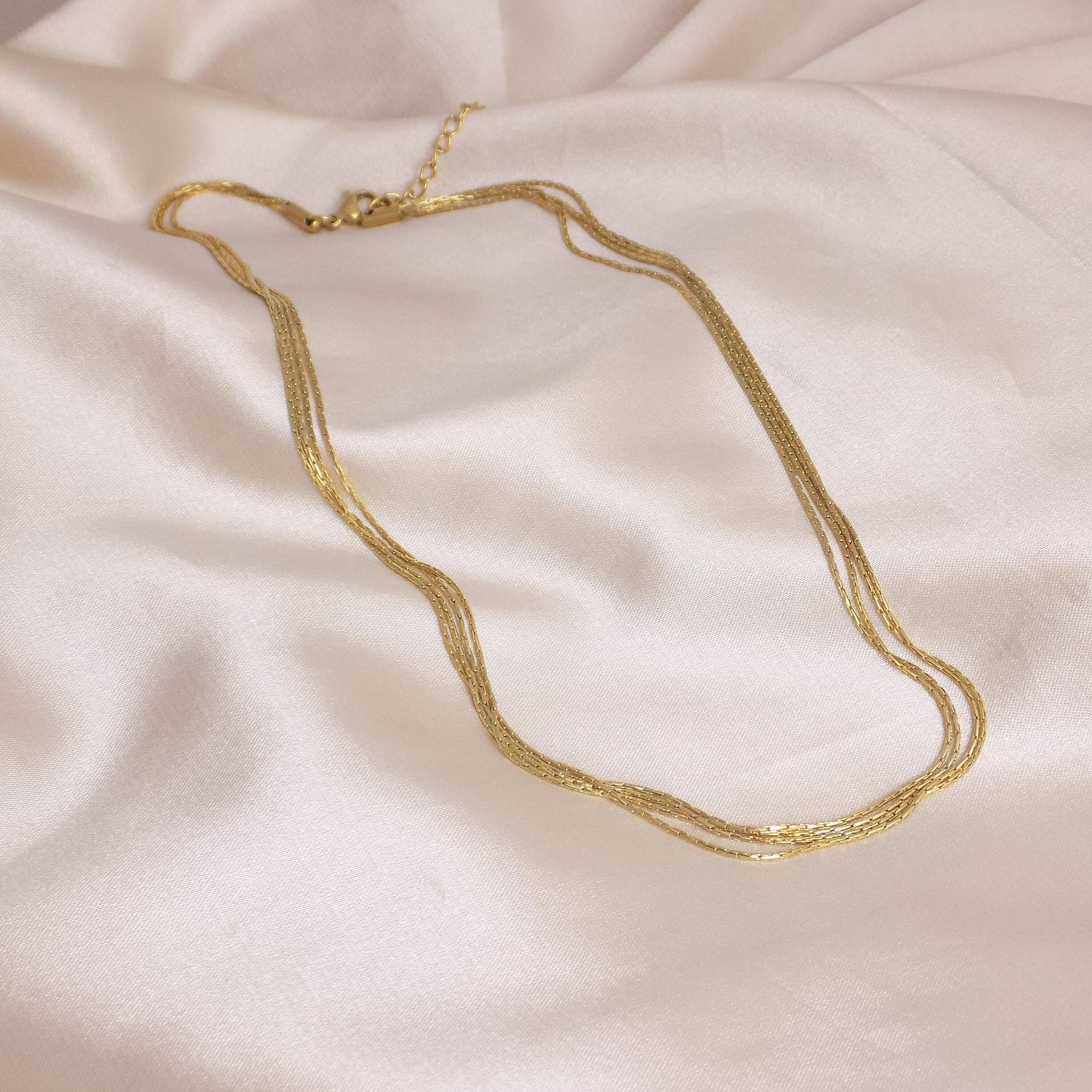 Unique Four Strand Gold Choker For Women, Ultra Thin Snake Chain, 18K Gold Stainless Steel, Modern Trendy, M7-112
