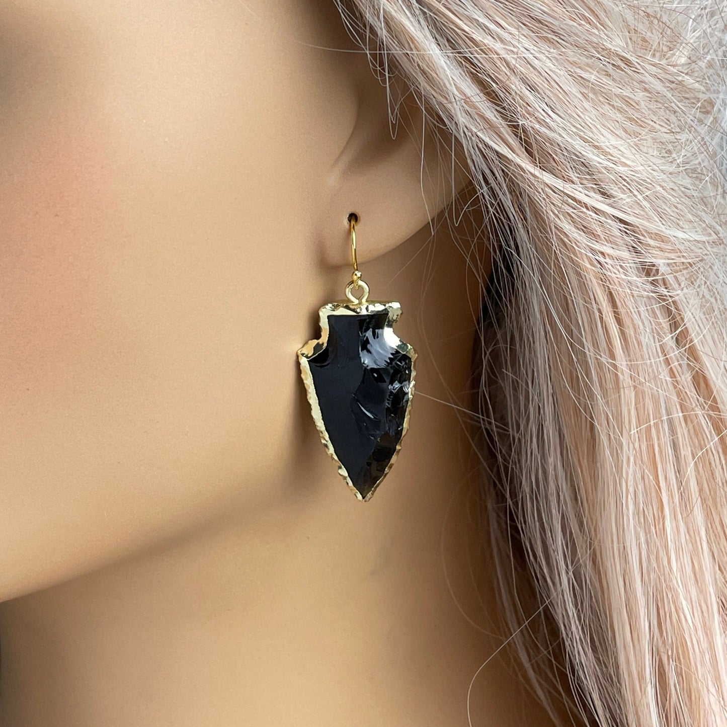 Arrowhead Earrings - Black Obsidian Earring Gold