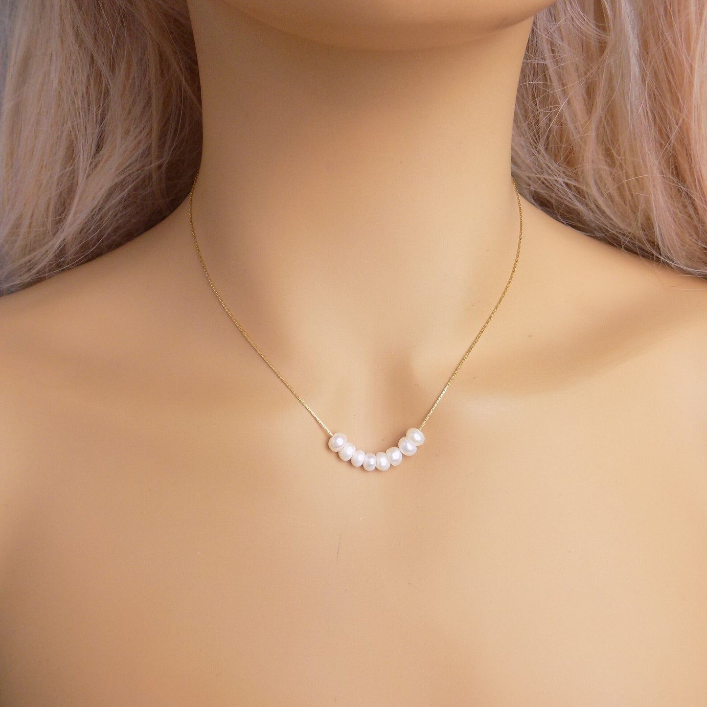 Dainty Freshwater Pearl Necklace 18K Gold Stainless Steel, Christmas Gift For Mom, Gift For Girlfriend, M7-114