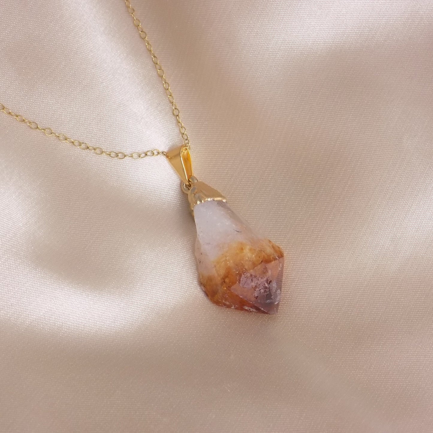 Raw Citrine Crystal Necklace Gold - November Birthstone Jewelry