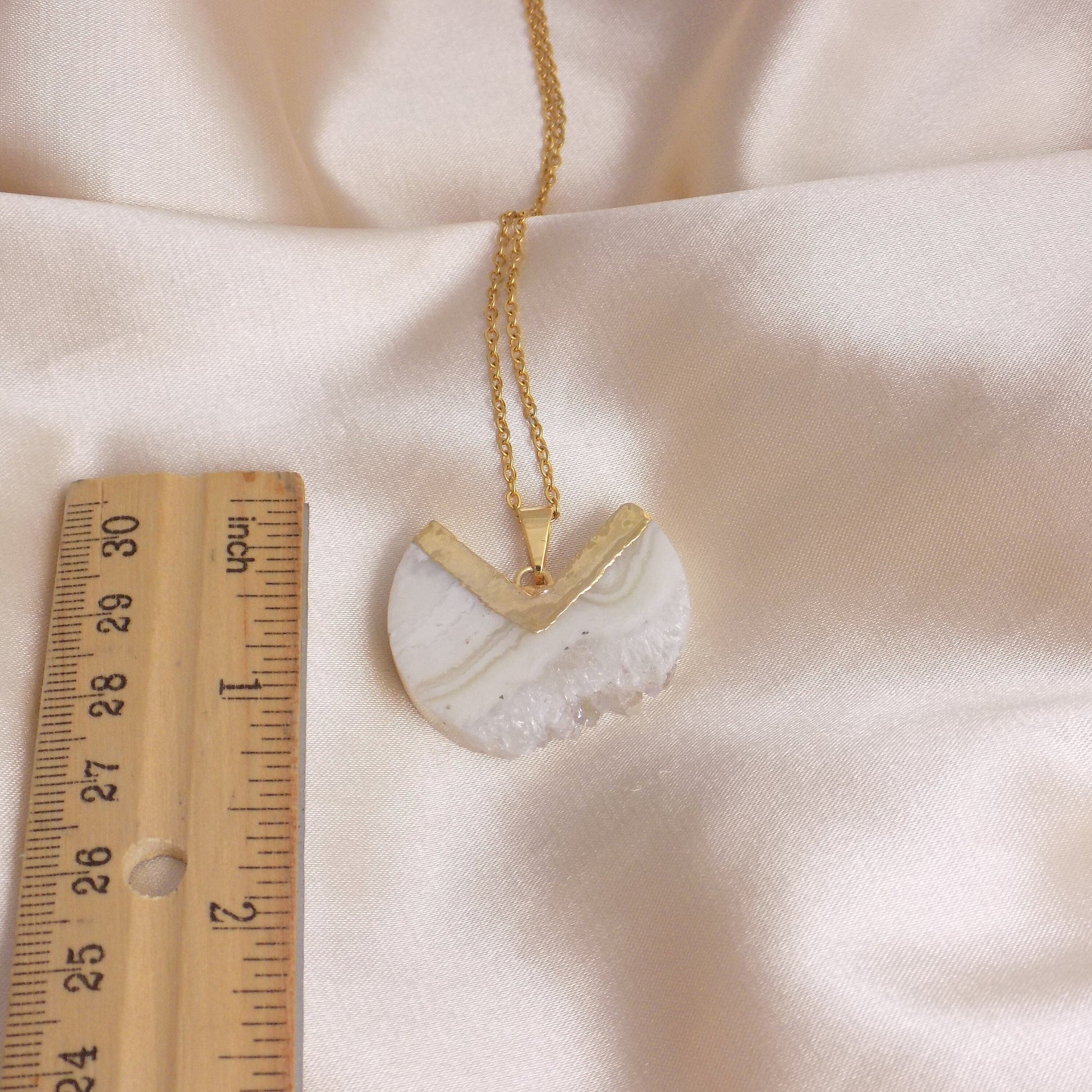 White Amethyst Pendant Necklace Gold - Boho Druzy Crystal