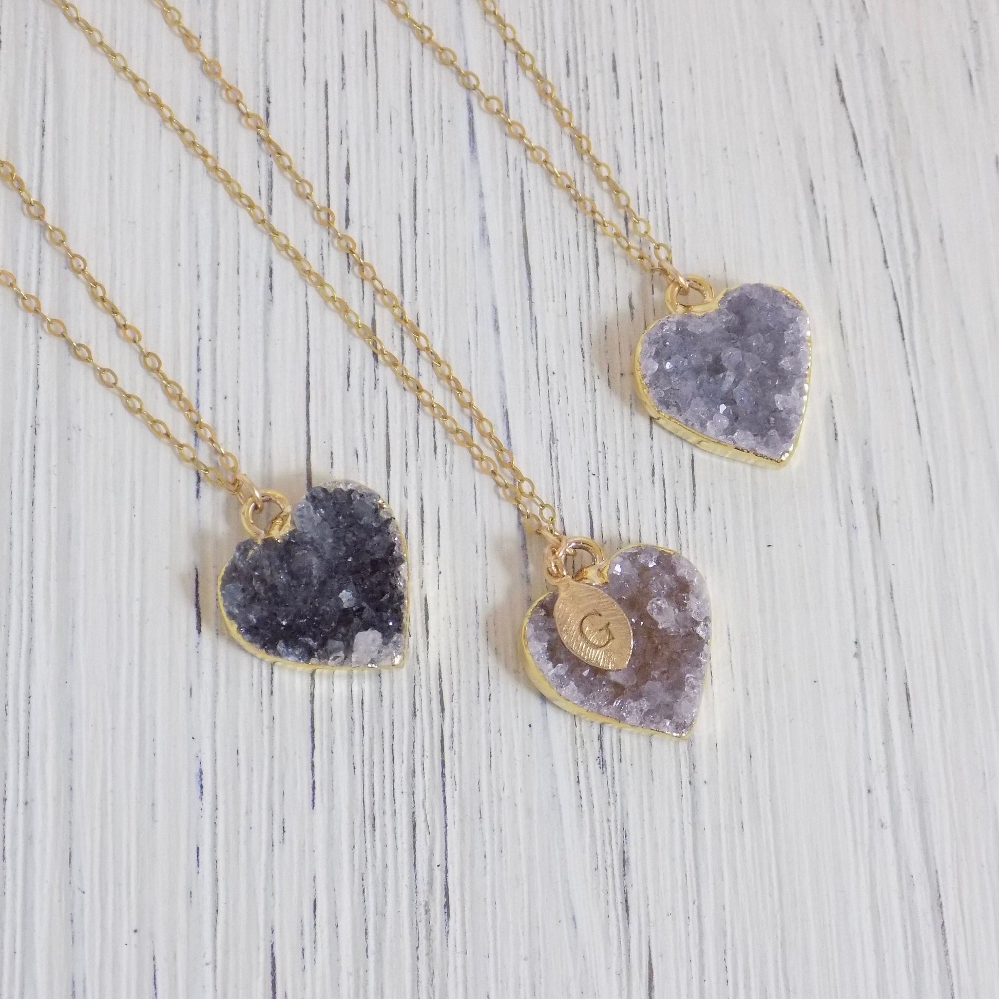 Druzy Necklace Heart, Personalized Necklace, Custom Necklace, Gemstone Necklace, Minimalist Necklace, Crystal Necklace Gift Women R9-112