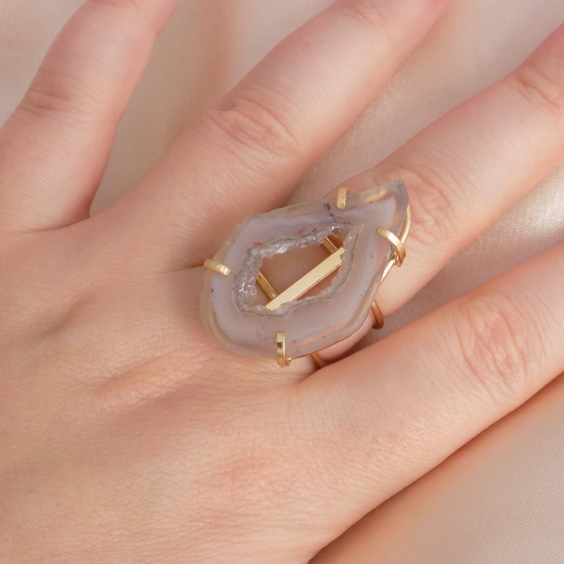Unique Geode Ring Gold - Adjustable Crystal Rings For Women - Christmas Gift - M7-131