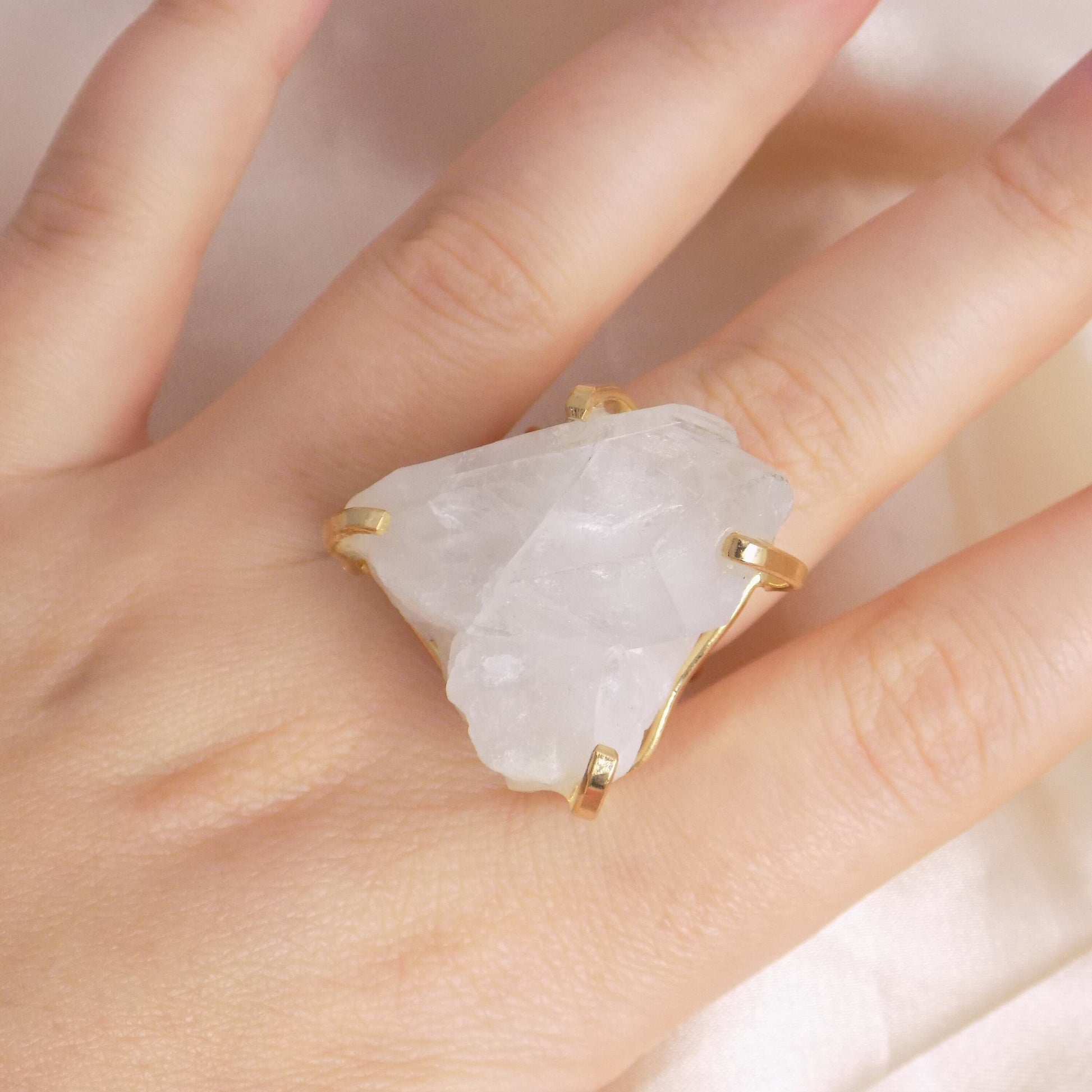 Large Raw Clear Crystal Quartz Ring For Women - Christmas Gifts For Her