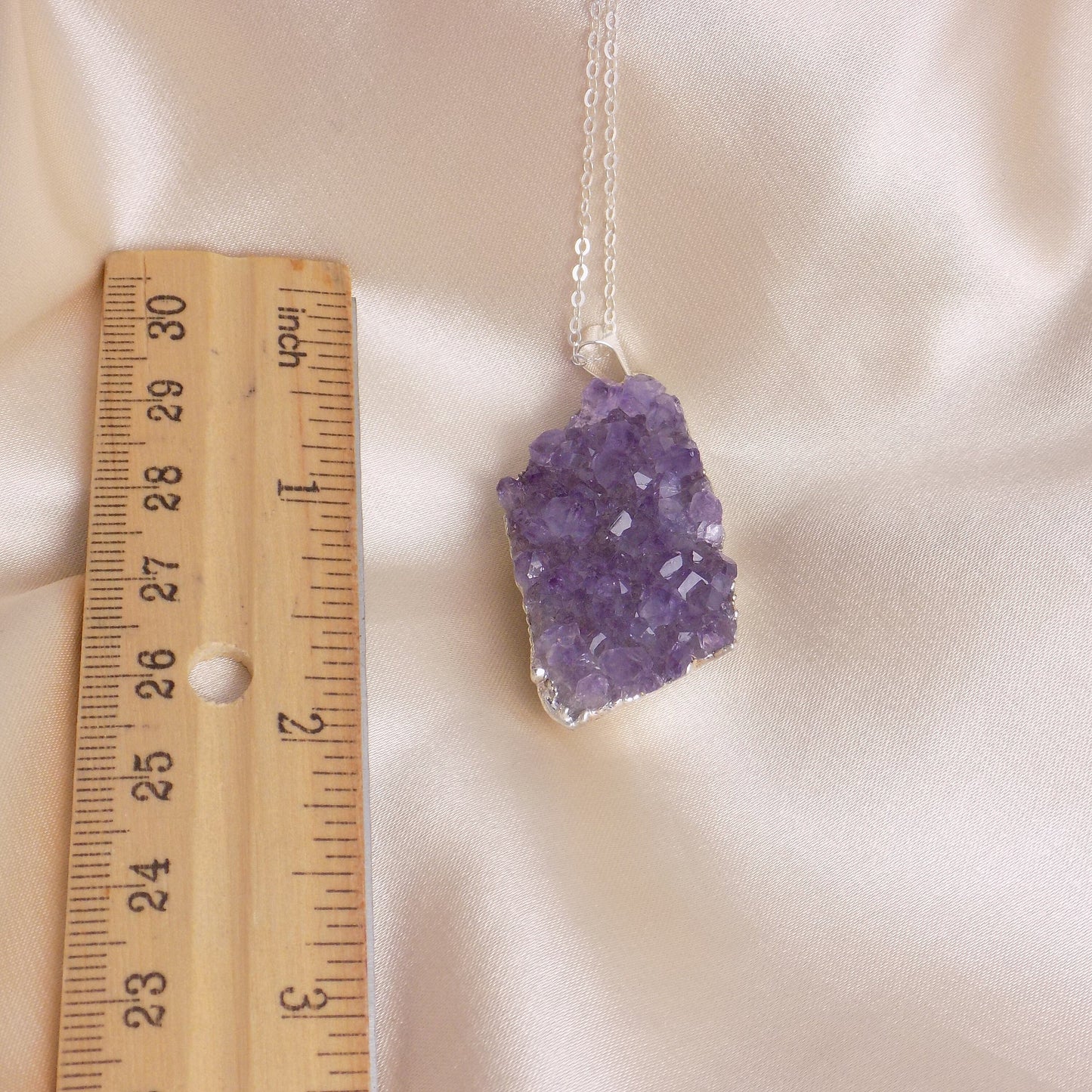 Christmas Gift For Her - Raw Amethyst Necklace Sterling Silver Chain - Purple Druzy Pendant - G15-226