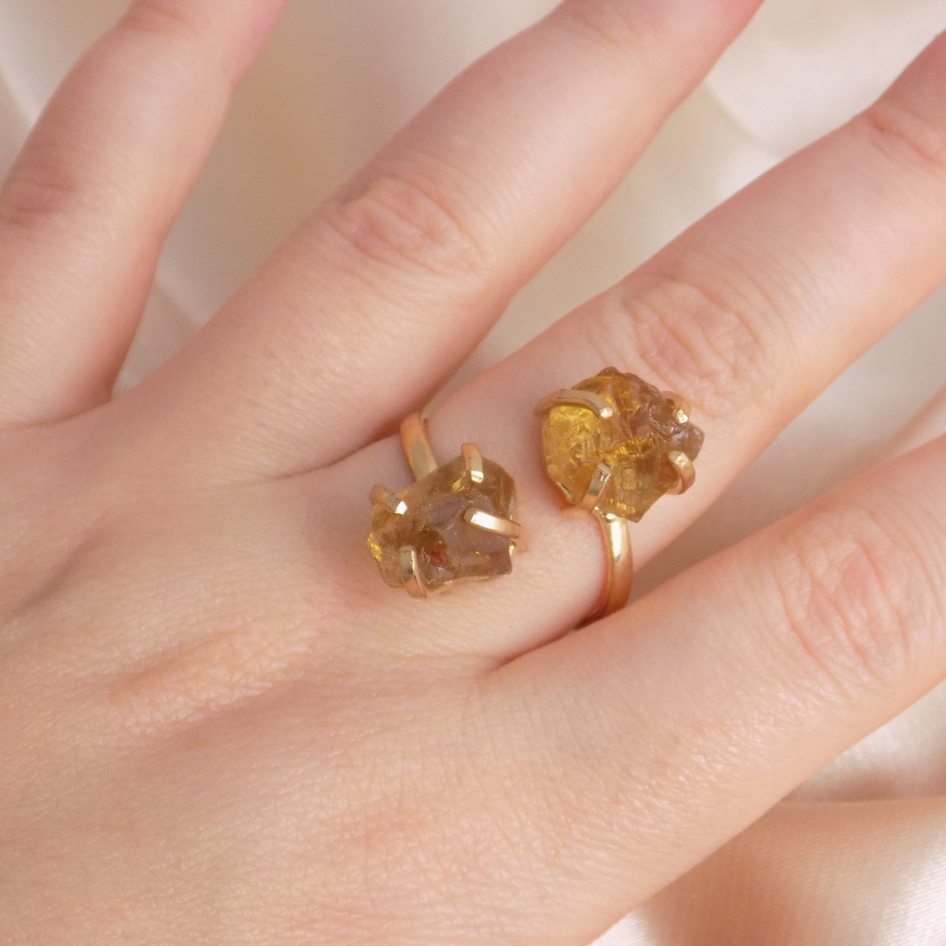 November Birthstone Natural Citrine Ring Gold - Raw Crystal