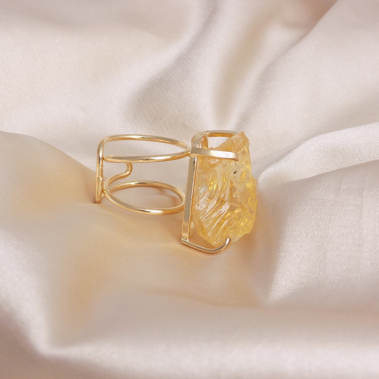 November Birthstone Natural Citrine Ring - Raw Real Citrine Crystal Rings Adjustable - G15-240