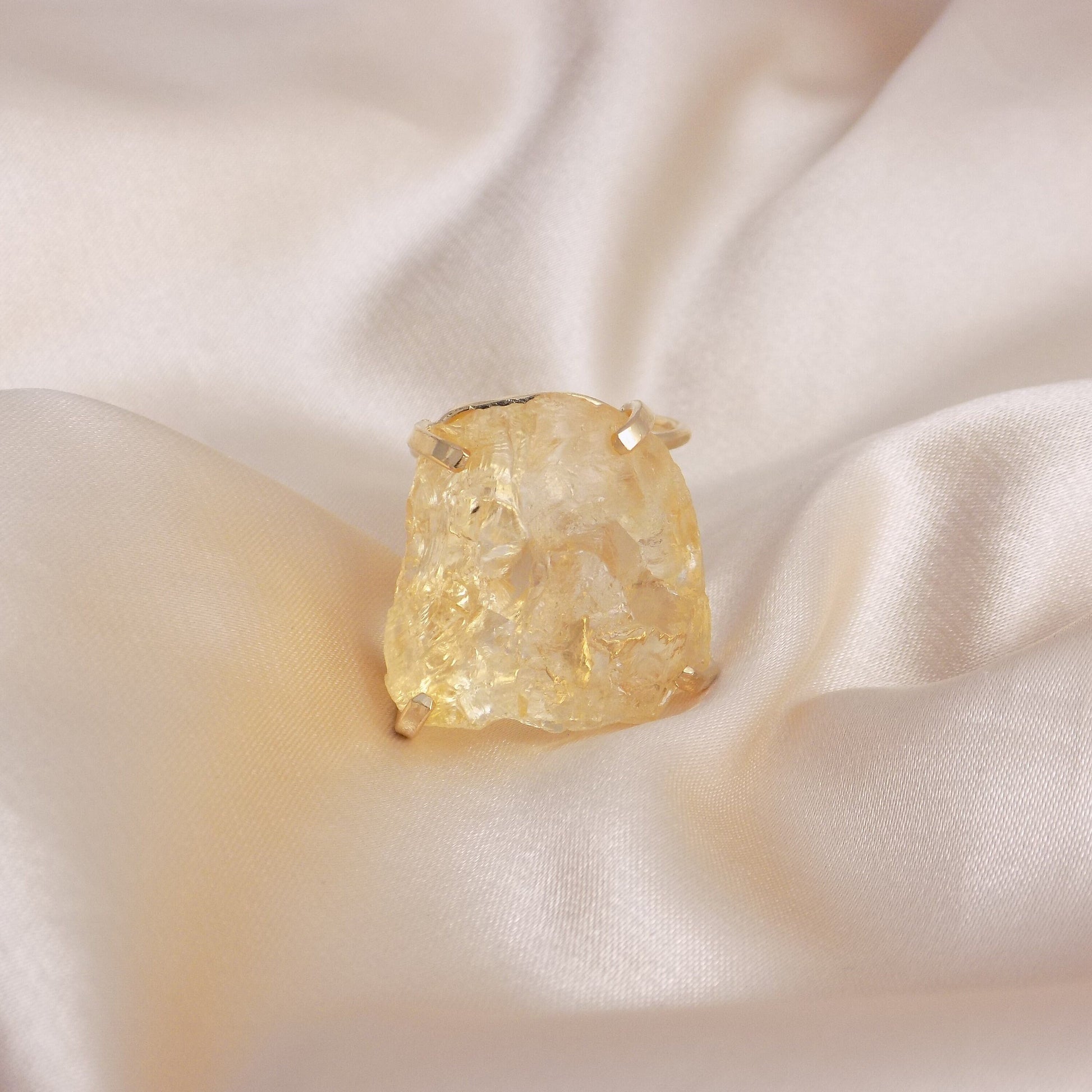 November Birthstone Natural Citrine Ring - Raw Real Citrine Crystal Rings Adjustable - G15-240