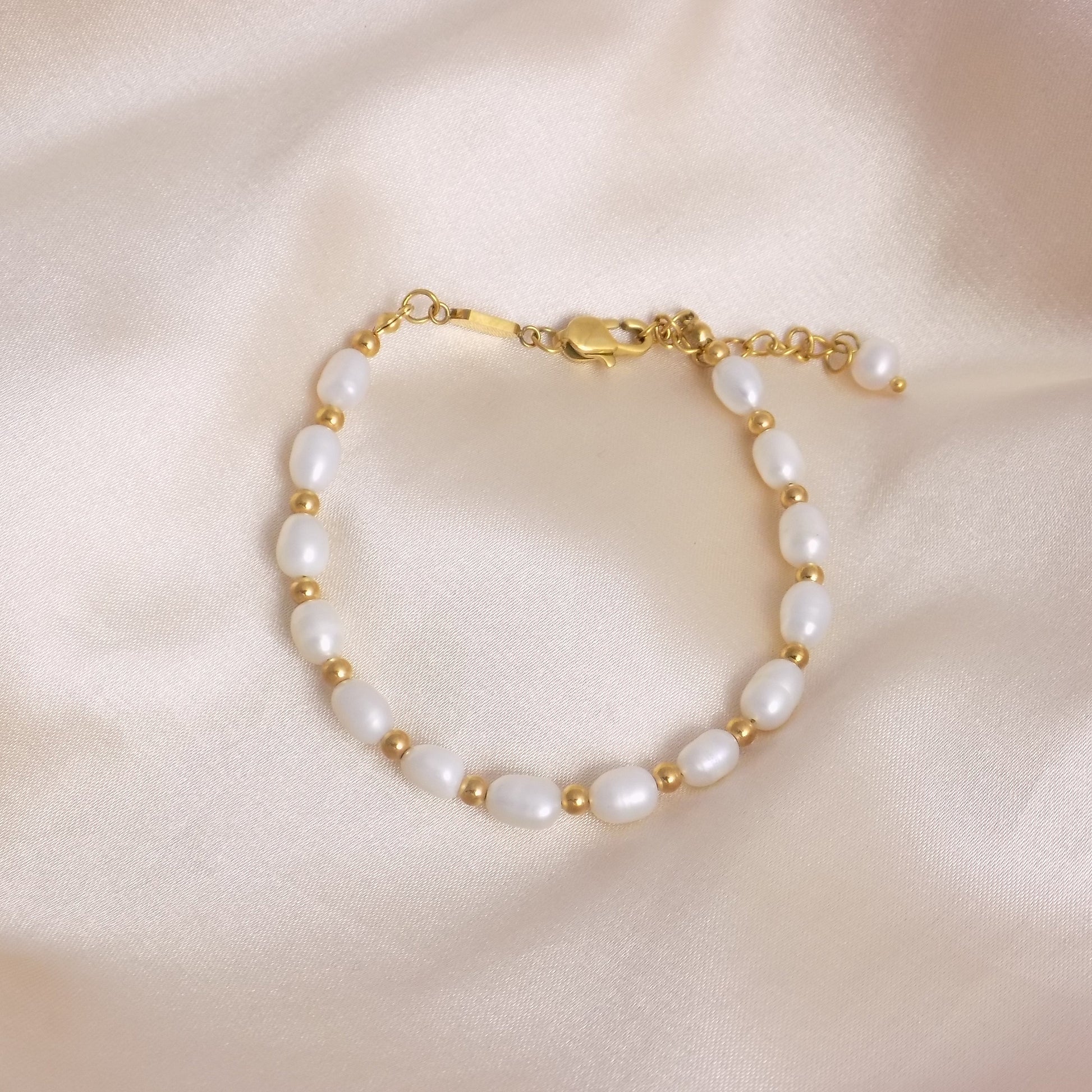 Freshwater Pearl Bracelet Gold - Ruby Zoisite Bracelet - Christmas Gift For Her - M7-143