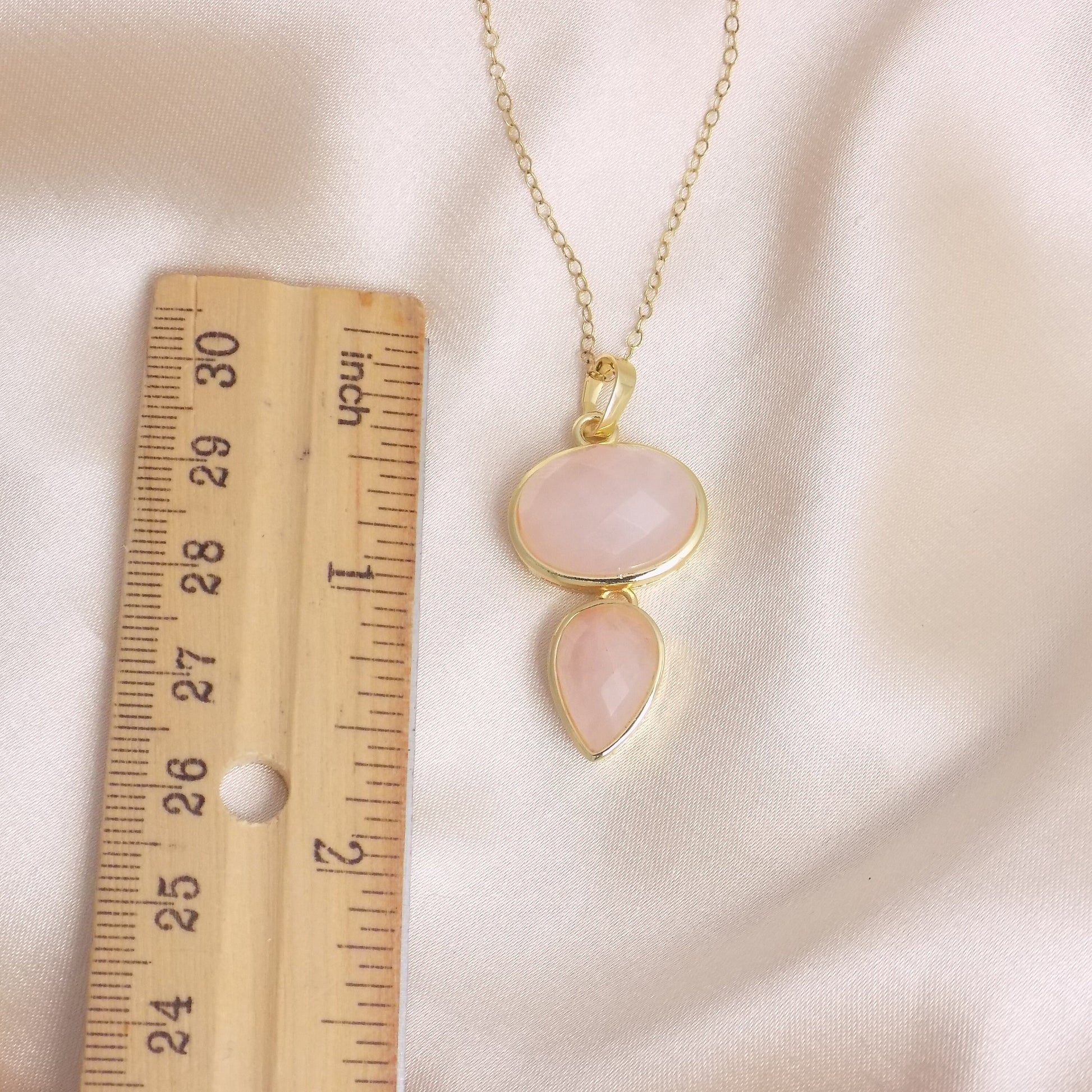 Christmas Gift - Rose Quartz Necklace Gold - Light Pink Crystal Pendant - M7-144
