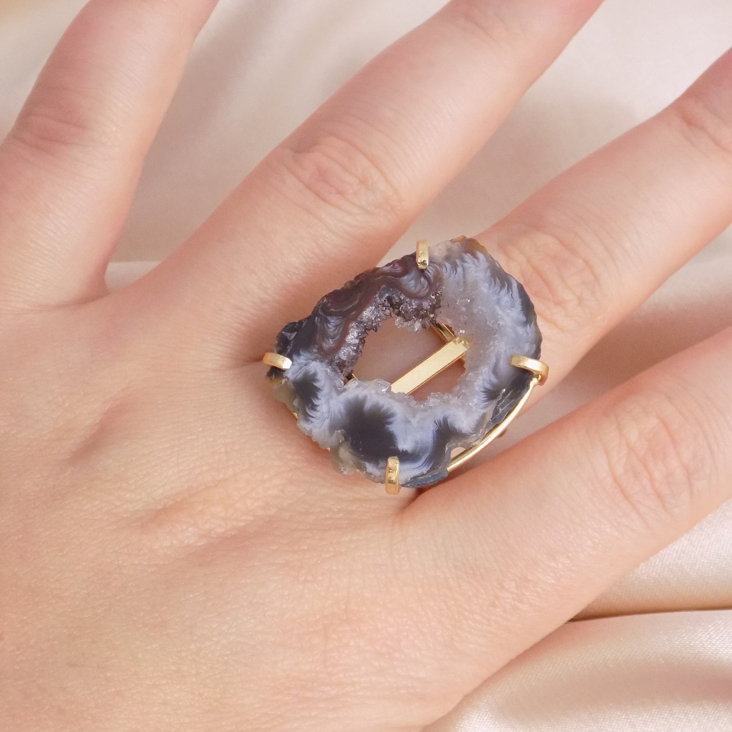 Geode Slice Ring Gold - Adjustable Crystal Rings For Women - Christmas Gift - G15-241