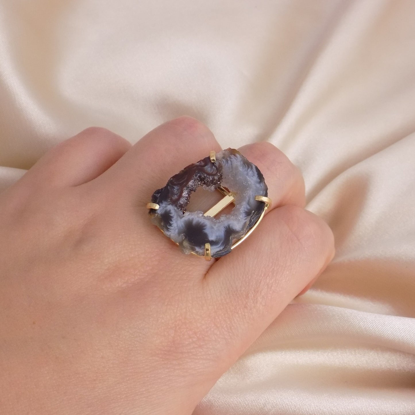 Geode Slice Ring Gold - Adjustable Crystal Rings For Women - Christmas Gift - G15-241