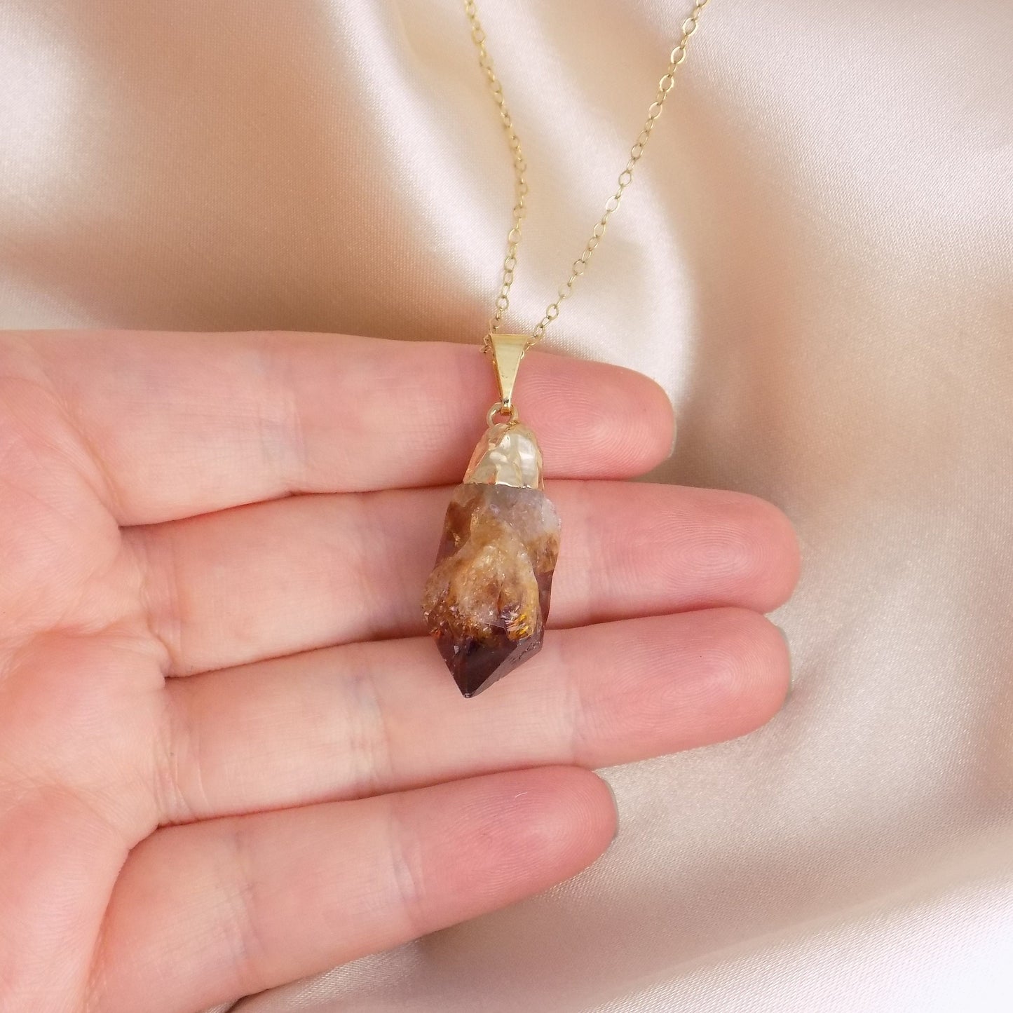 Brown Citrine Crystal Necklace Gold - November Birthstone Jewelry - Christmas Gift For Her - G15-248