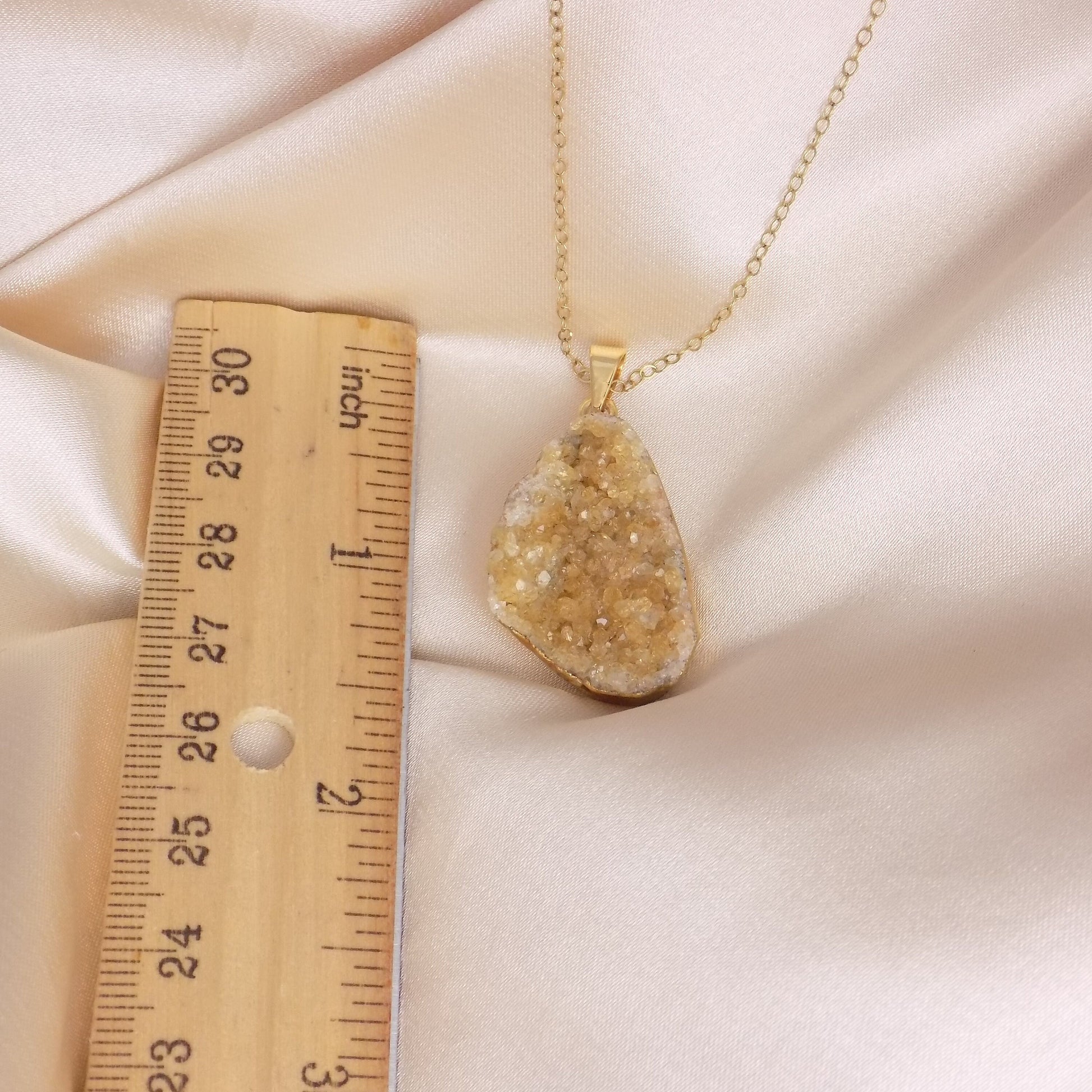 Yellow Citrine Druzy Necklace Gold - Citrine Crystal Pendant - November Birthstone Jewelry - G15-251