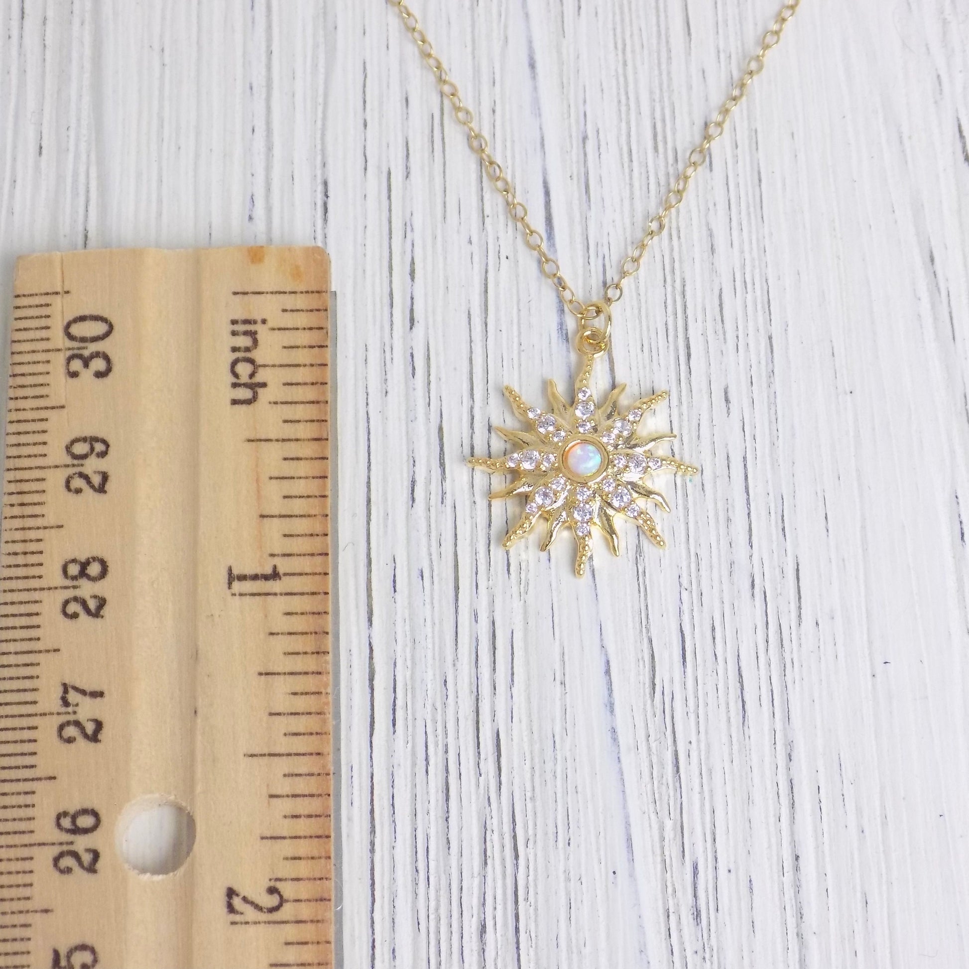 Tiny Opal Necklace Gold - Opal Star Burst Necklace