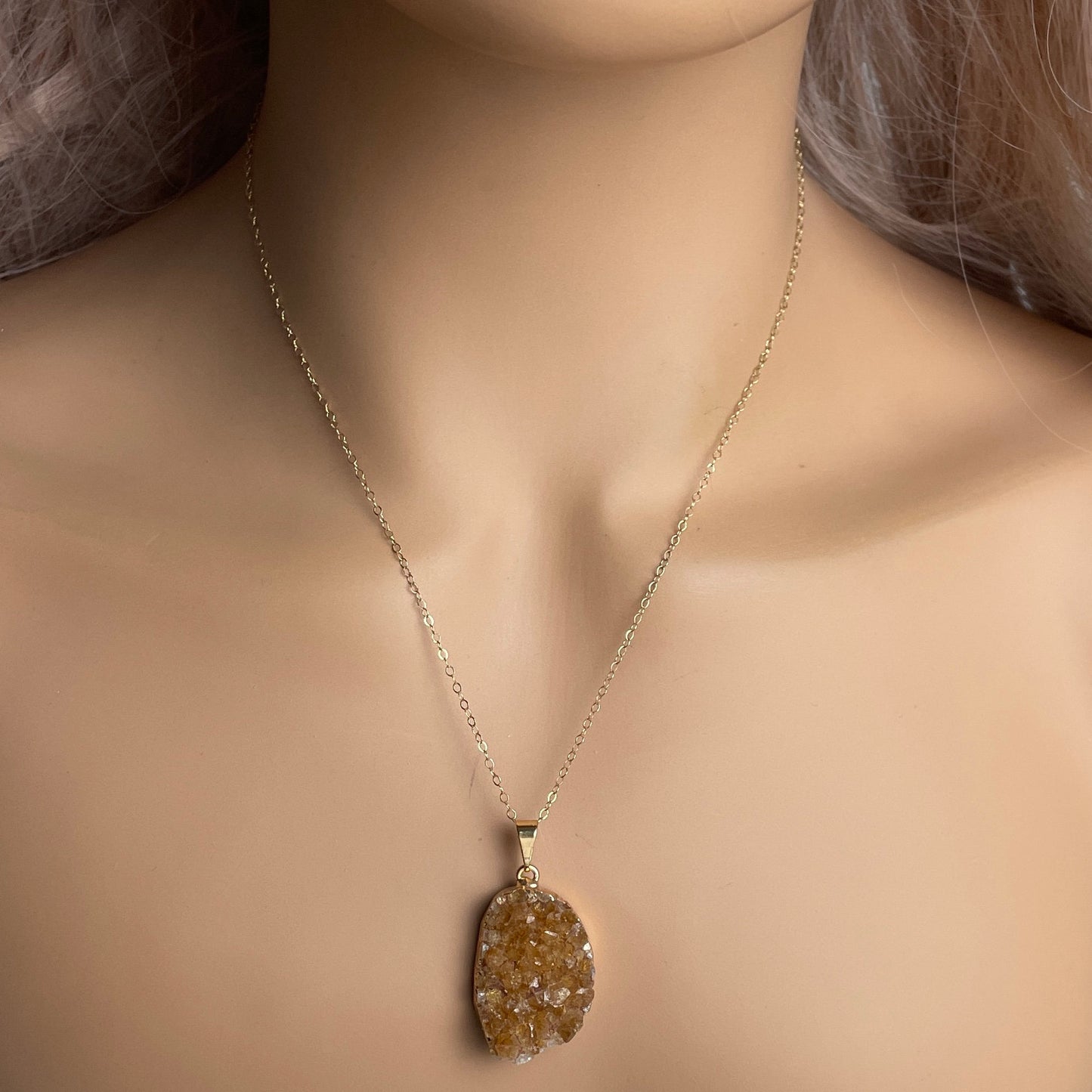 November Birthstone Jewelry - Raw Citrine Necklace Gold - Citrine Crystal Pendant - G15-223