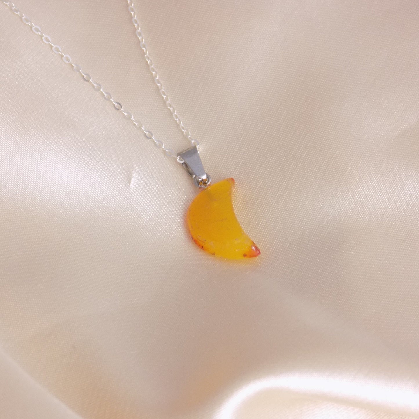 Yellow Agate Moon Necklace Silver - Orange Crystal Moon Pendant - Christmas Gift For Her - M7-132
