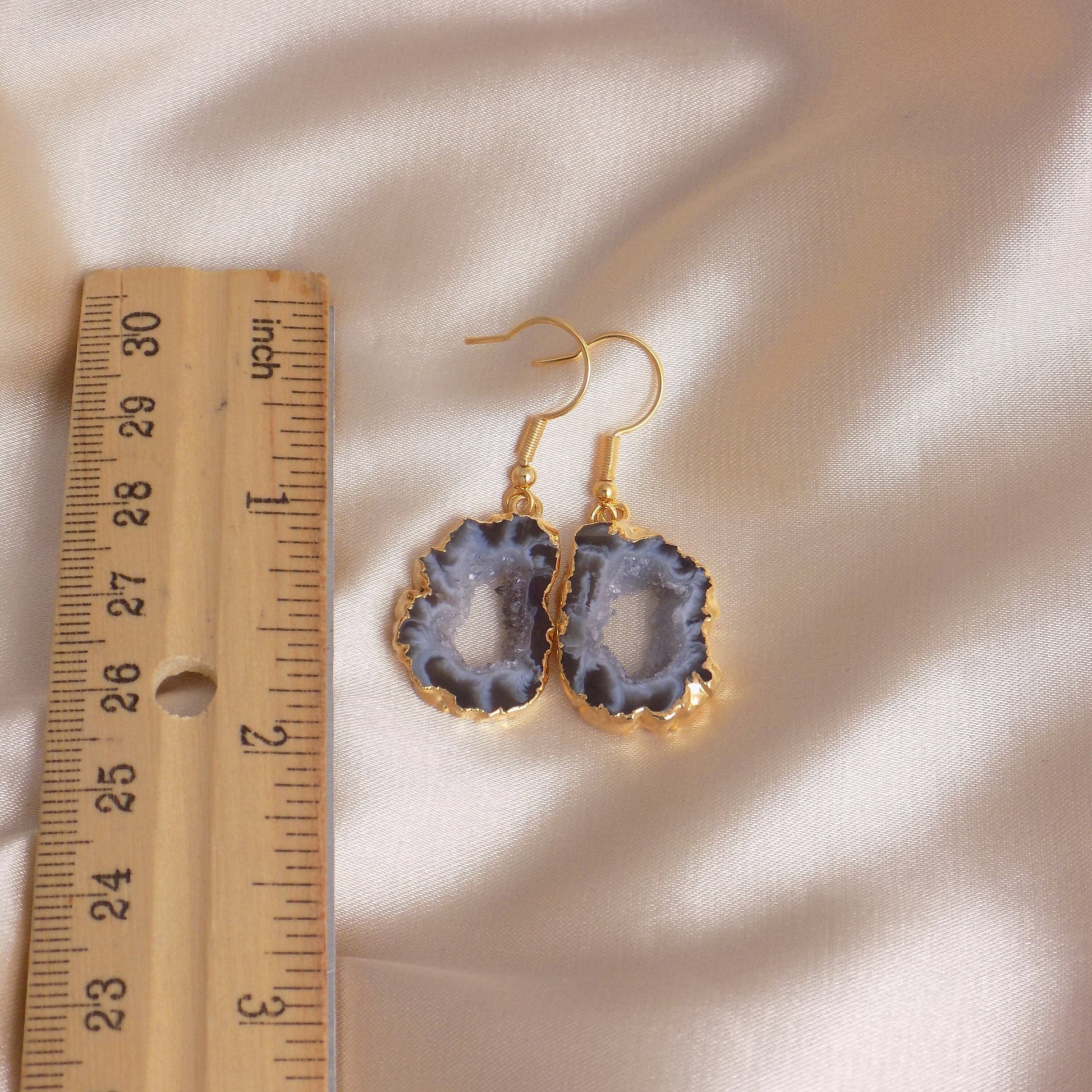 Geode Slice Gemstone Earrings Gold, Natural Stone Jewelry For Women, G15-35