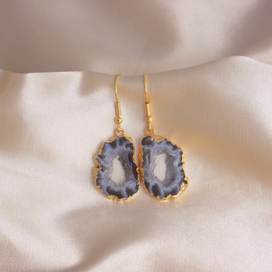 Geode Slice Gemstone Earrings Gold, Natural Stone Jewelry For Women, G15-35