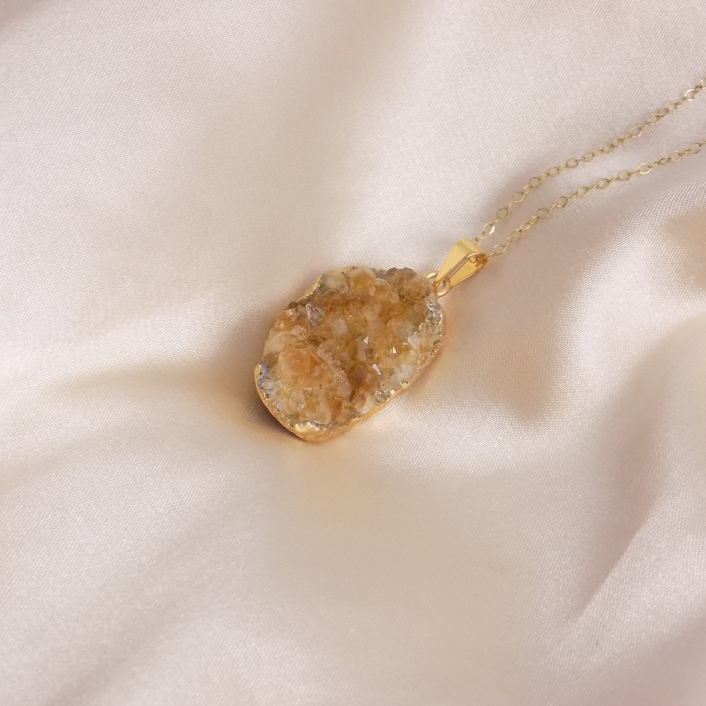 November Birthstone Jewelry - Raw Citrine Necklace Gold - Citrine Crystal Pendant - M7-146
