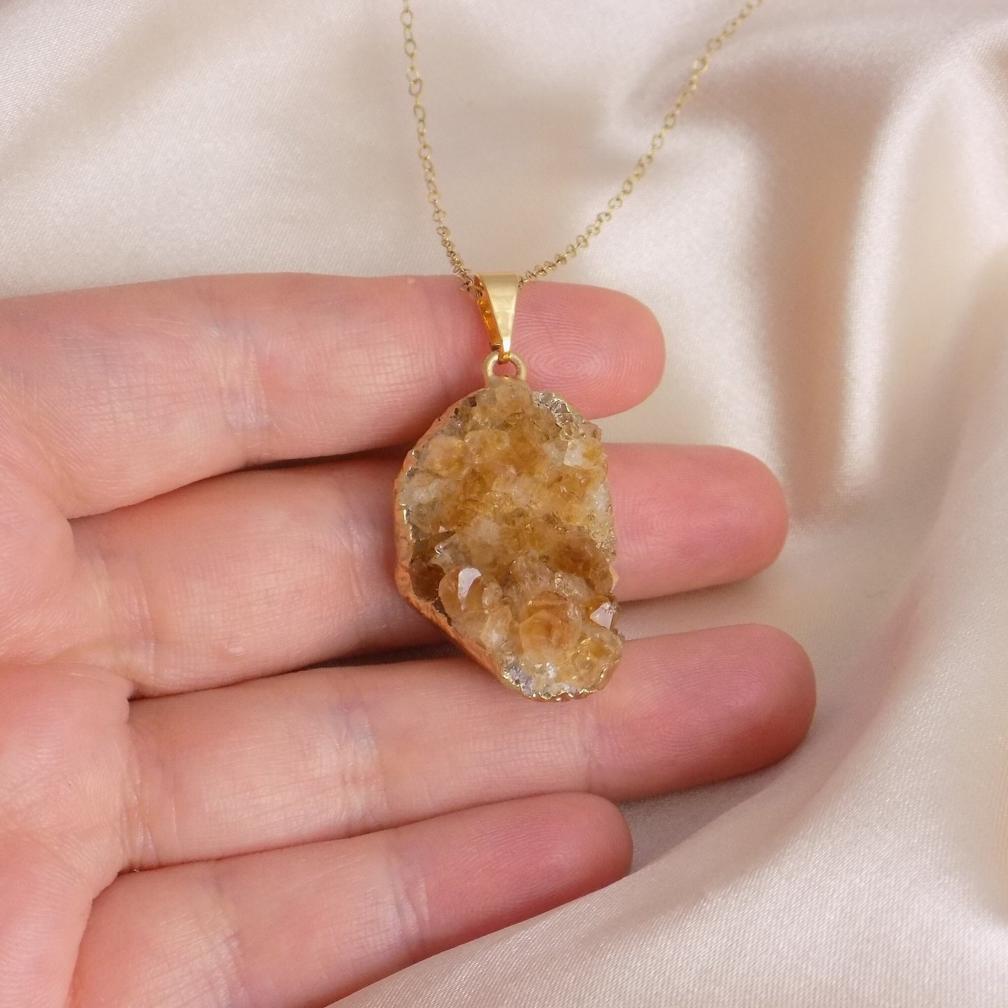 November Birthstone Jewelry - Raw Citrine Necklace Gold - Citrine Crystal Pendant - M7-146