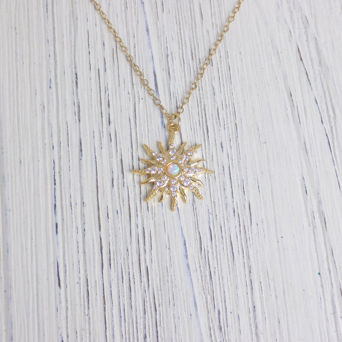 Tiny Opal Necklace Gold - Opal Star Burst Necklace