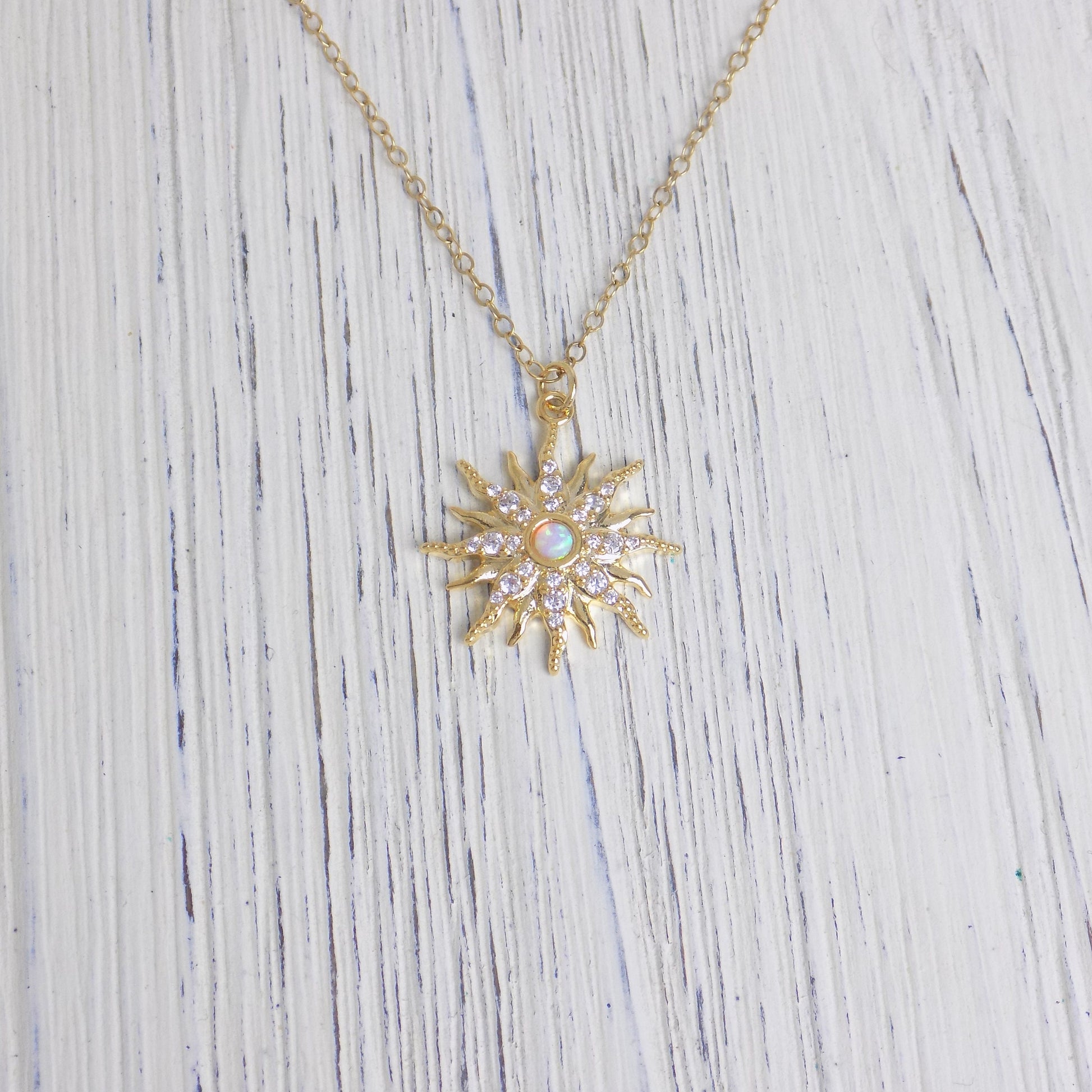 Tiny Opal Necklace Gold - Opal Star Burst Necklace